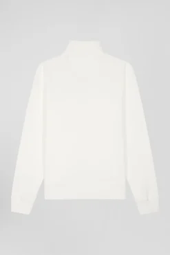 Sweatshirt zippé à col montant en molleton coton uni écru coupe Regular