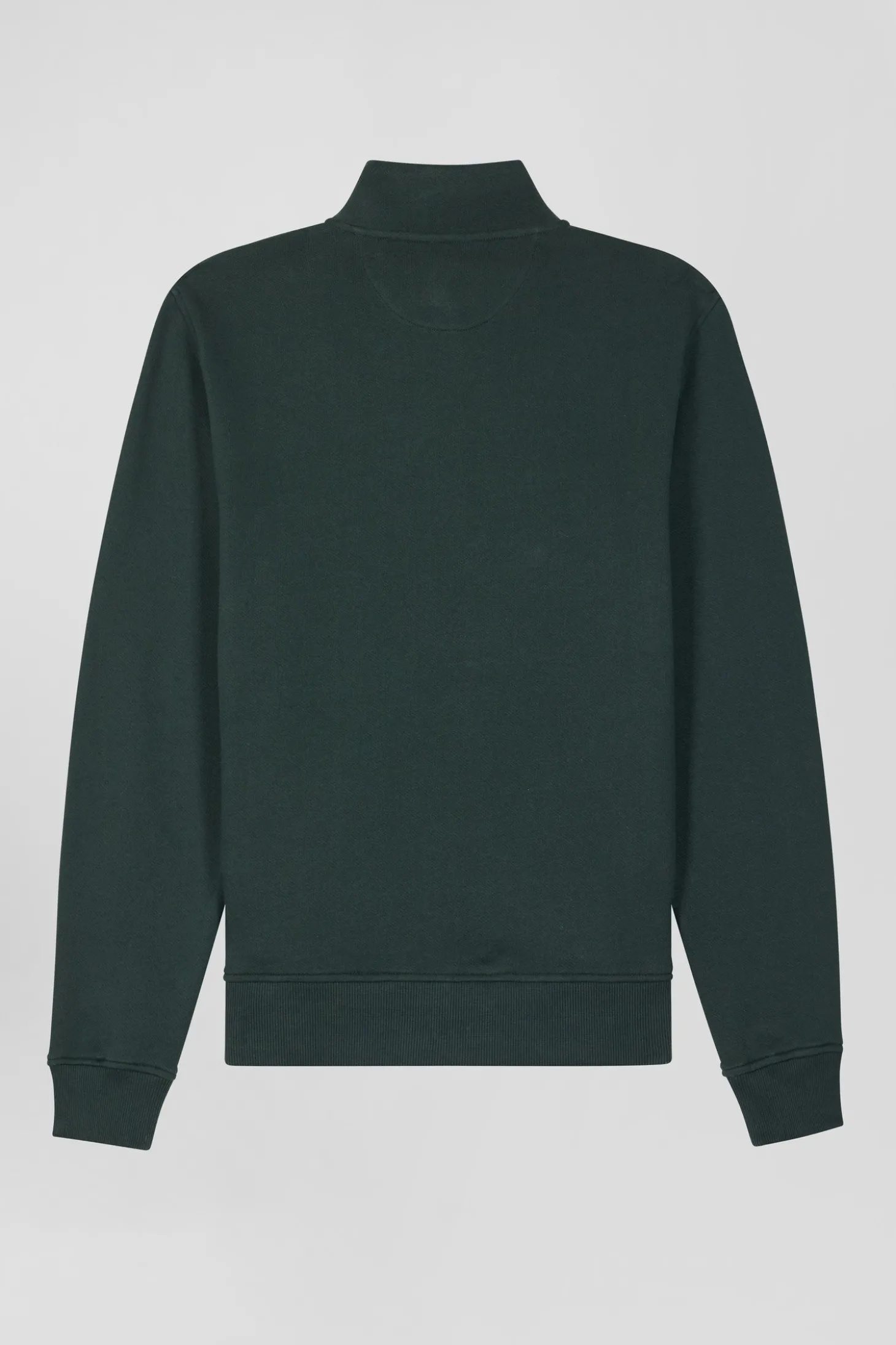 Sweatshirt zippé à col montant en molleton coton uni vert coupe Regular