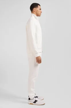 Sweatshirt zippé à col montant en molleton coton uni écru coupe Regular