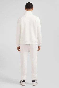 Sweatshirt zippé à col montant en molleton coton uni écru coupe Regular