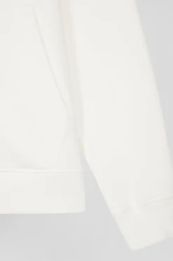 Sweatshirt zippé à col montant en molleton coton uni écru coupe Regular