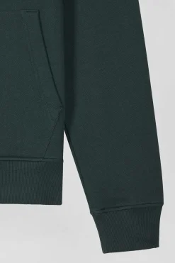 Sweatshirt zippé à col montant en molleton coton uni vert coupe Regular