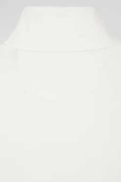 Sweatshirt zippé à col montant en molleton coton uni écru coupe Regular