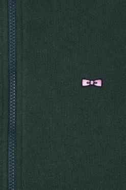 Sweatshirt zippé à col montant en molleton coton uni vert coupe Regular