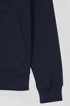 Sweatshirt zippé à col montant en molleton coton uni bleu marine coupe Regular