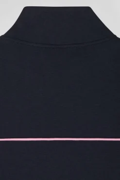 Sweatshirt zippé à col montant bleu marine passepoil rose coupe Regular