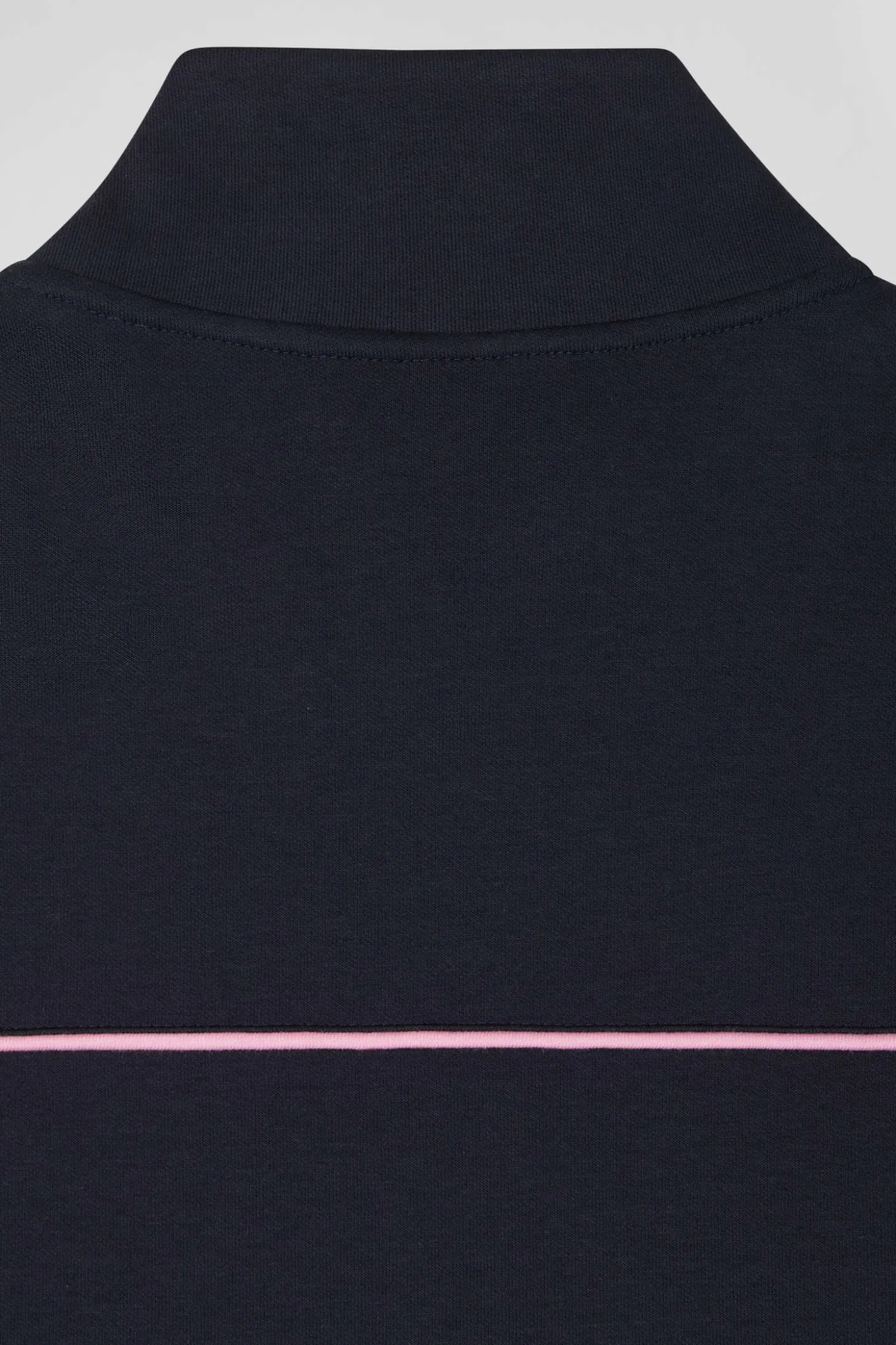 Sweatshirt zippé à col montant bleu marine passepoil rose coupe Regular