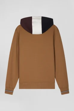 Sweatshirt zippé bimatière à parmenture matelassée camel et marine coupe Regular