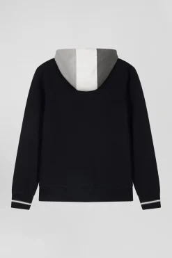 Sweatshirt zippé bimatière à parmenture matelassée noir et marine coupe Regular