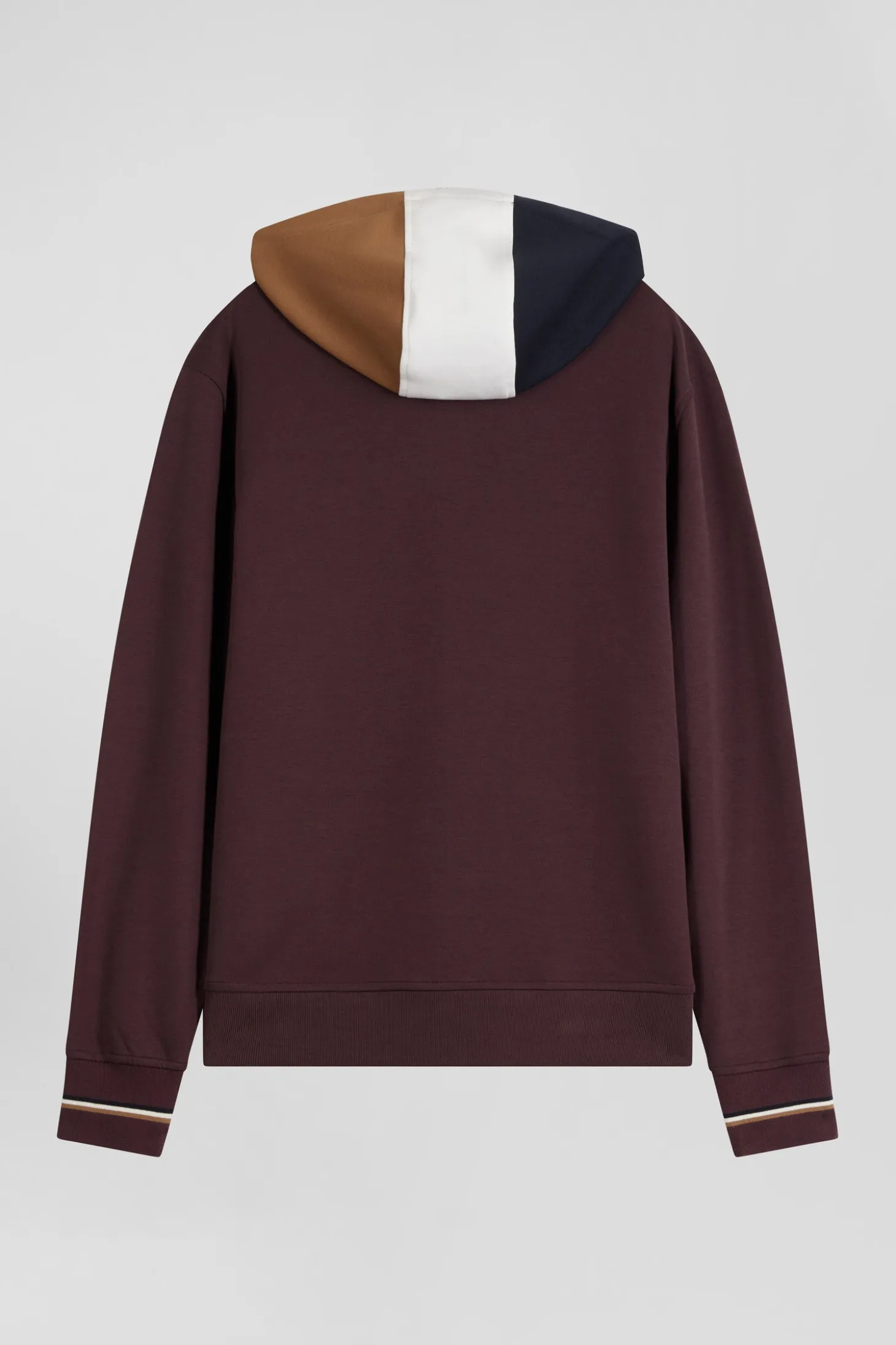 Sweatshirt zippé bimatière à parmenture matelassée bordeaux et marine coupe Regular