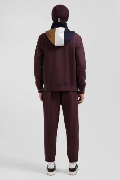 Sweatshirt zippé bimatière à parmenture matelassée bordeaux et marine coupe Regular