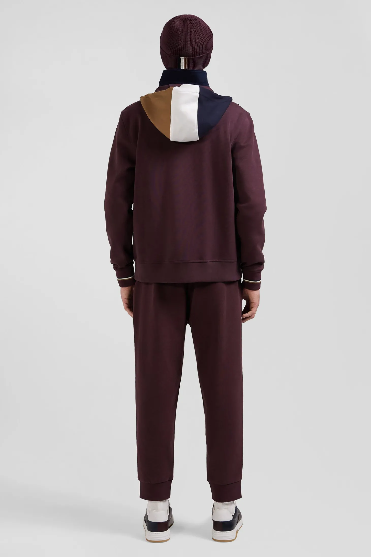 Sweatshirt zippé bimatière à parmenture matelassée bordeaux et marine coupe Regular