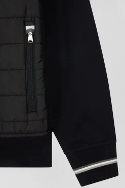 Sweatshirt zippé bimatière à parmenture matelassée noir et marine coupe Regular