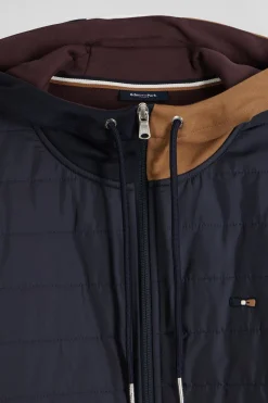 Sweatshirt zippé bimatière à parmenture matelassée bordeaux et marine coupe Regular