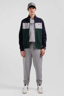 Sweatshirt zippé colorblock en coton mélangé vert coupe Regular