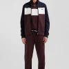 Sweatshirt zippé colorblock en coton mélangé bordeaux coupe Regular