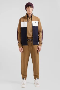 Sweatshirt zippé colorblock en coton mélangé camel coupe Regular