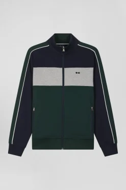 Sweatshirt zippé colorblock en coton mélangé vert coupe Regular