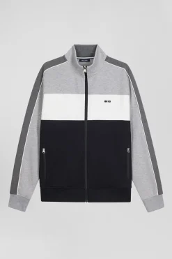 Sweatshirt zippé colorblock en coton mélangé noir coupe Regular