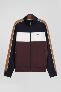 Sweatshirt zippé colorblock en coton mélangé bordeaux coupe Regular