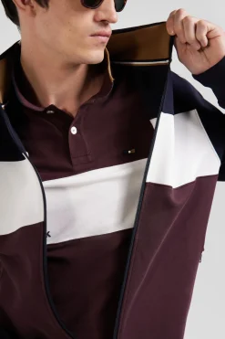 Sweatshirt zippé colorblock en coton mélangé bordeaux coupe Regular