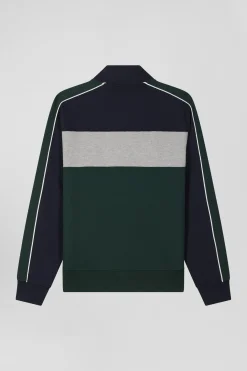 Sweatshirt zippé colorblock en coton mélangé vert coupe Regular