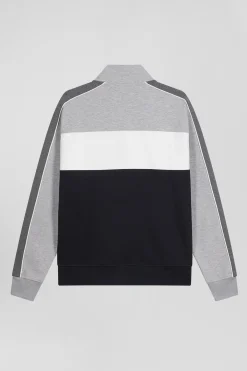 Sweatshirt zippé colorblock en coton mélangé noir coupe Regular