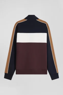 Sweatshirt zippé colorblock en coton mélangé bordeaux coupe Regular