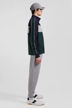 Sweatshirt zippé colorblock en coton mélangé vert coupe Regular