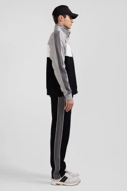 Sweatshirt zippé colorblock en coton mélangé noir coupe Regular