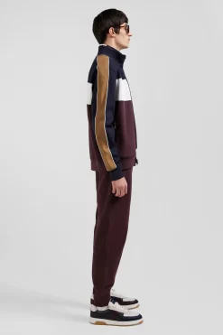 Sweatshirt zippé colorblock en coton mélangé bordeaux coupe Regular