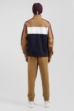 Sweatshirt zippé colorblock en coton mélangé camel coupe Regular