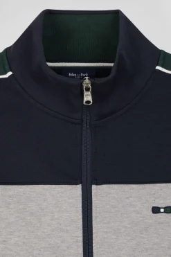 Sweatshirt zippé colorblock en coton mélangé vert coupe Regular