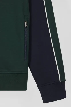 Sweatshirt zippé colorblock en coton mélangé vert coupe Regular