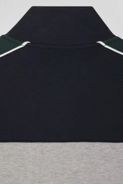 Sweatshirt zippé colorblock en coton mélangé vert coupe Regular