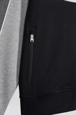 Sweatshirt zippé colorblock en coton mélangé noir coupe Regular