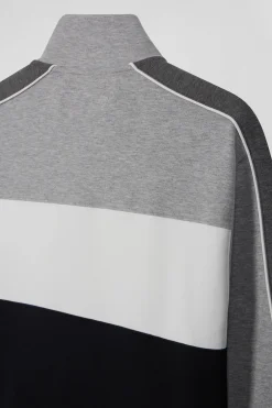 Sweatshirt zippé colorblock en coton mélangé noir coupe Regular
