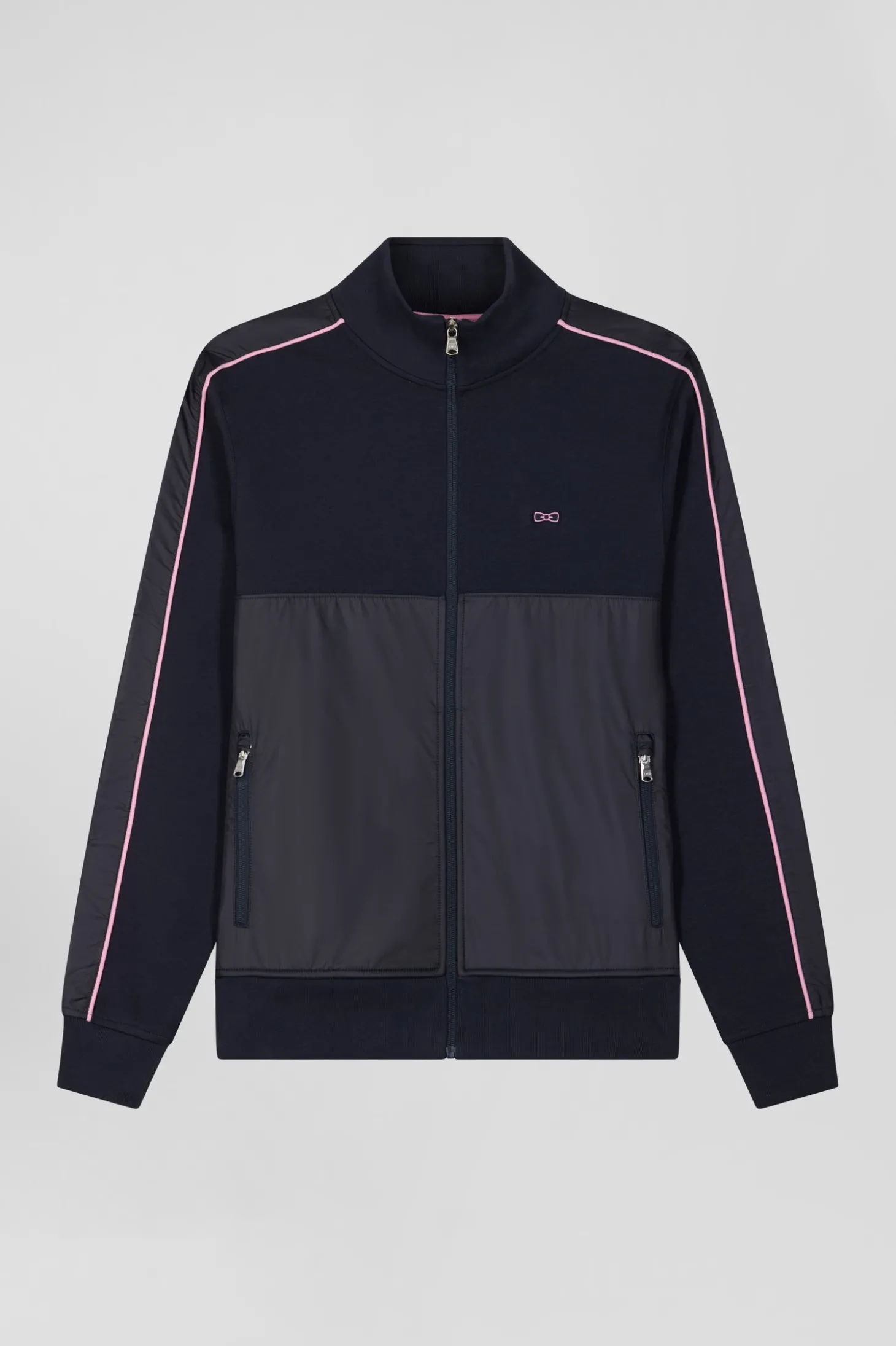 Sweatshirt zippé en coton mélangé bleu marine coupe Regular