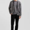 Sweatshirt zippé en maille laine et coton gris coupe Regular