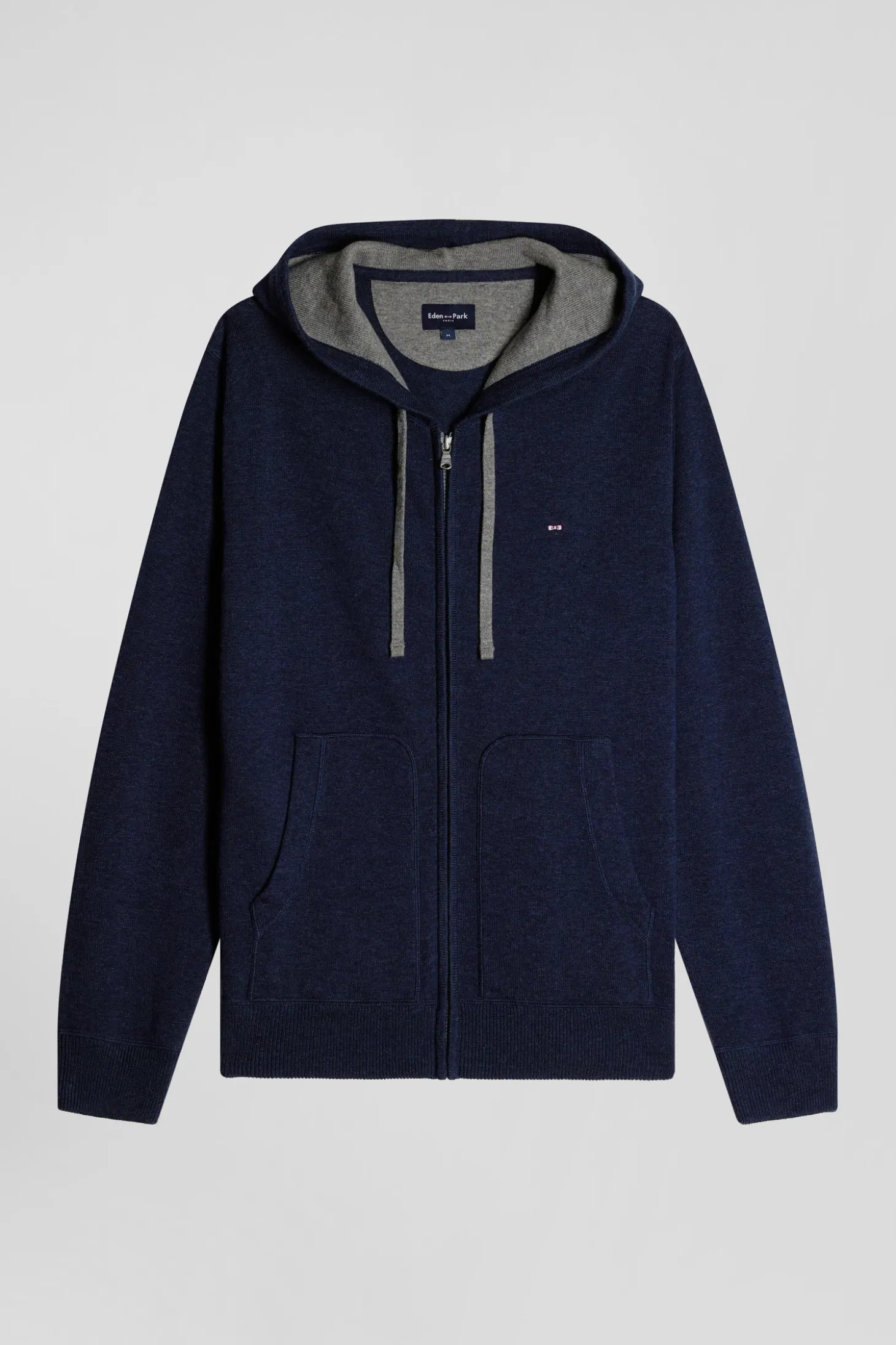 Sweatshirt zippé en maille laine et coton bleu marine coupe Regular