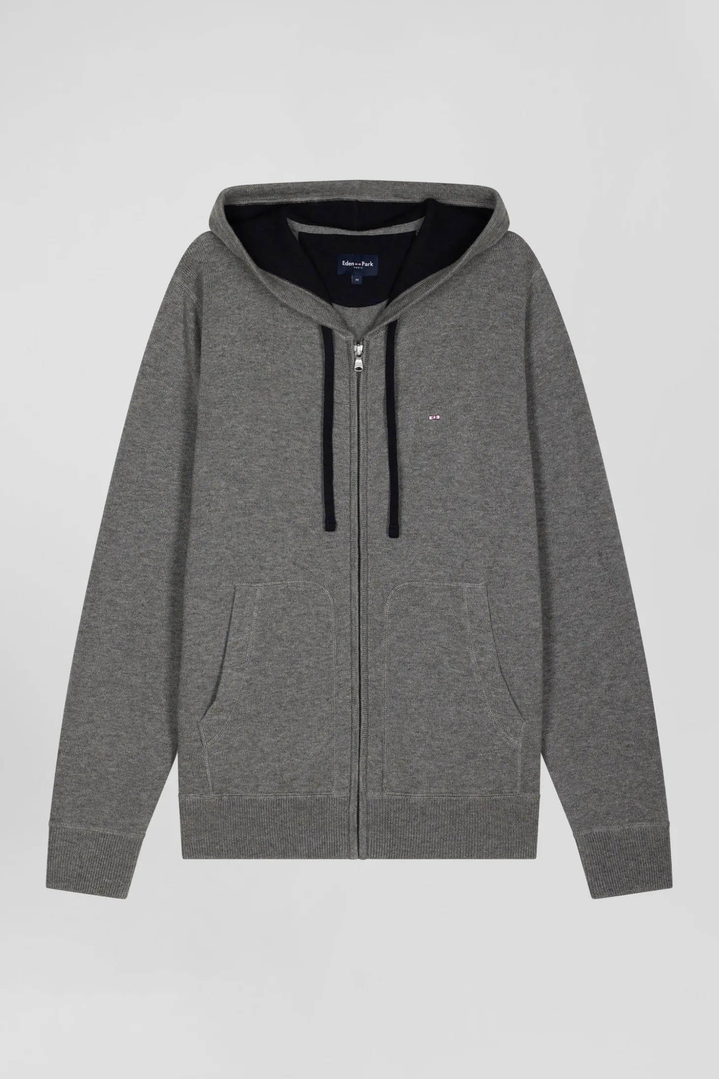 Sweatshirt zippé en maille laine et coton gris coupe Regular