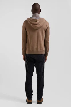 Sweatshirt zippé en maille laine et coton marron coupe Regular