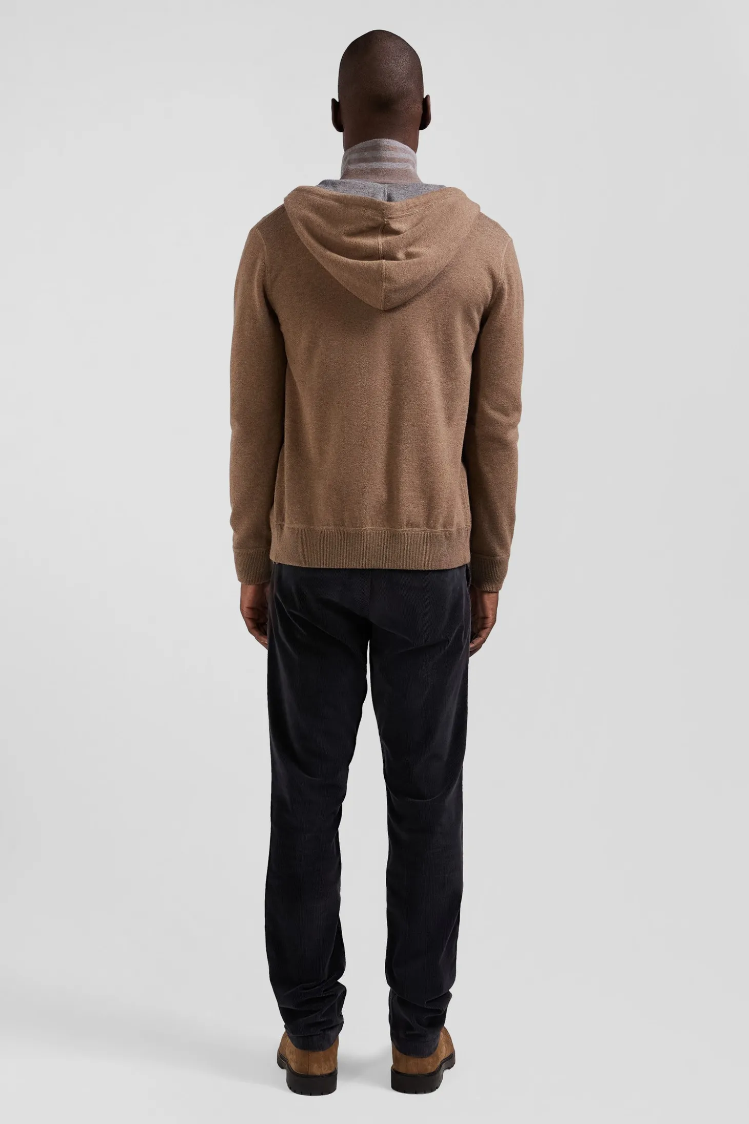 Sweatshirt zippé en maille laine et coton marron coupe Regular