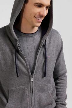 Sweatshirt zippé en maille laine et coton gris coupe Regular