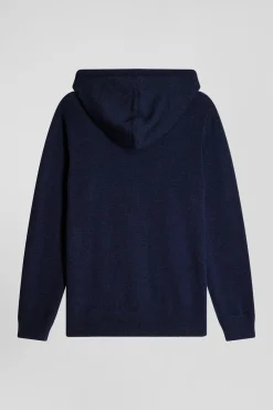 Sweatshirt zippé en maille laine et coton bleu marine coupe Regular