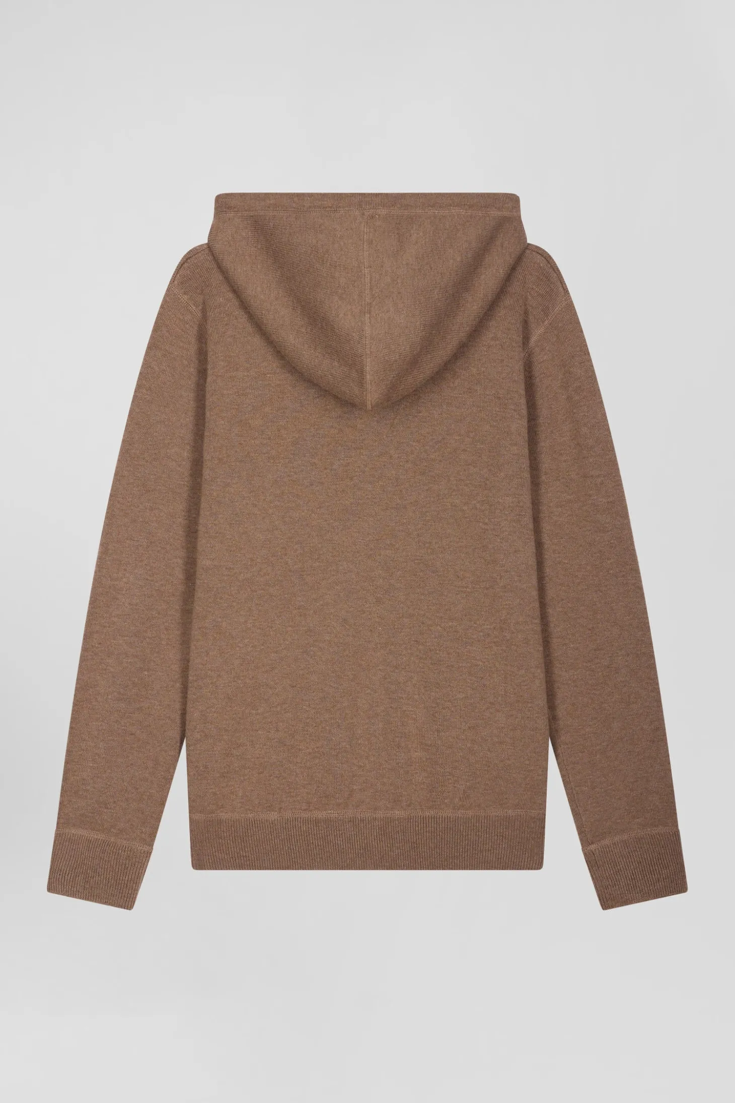 Sweatshirt zippé en maille laine et coton marron coupe Regular