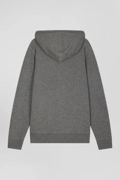 Sweatshirt zippé en maille laine et coton gris coupe Regular
