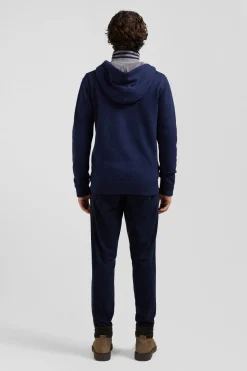 Sweatshirt zippé en maille laine et coton bleu marine coupe Regular