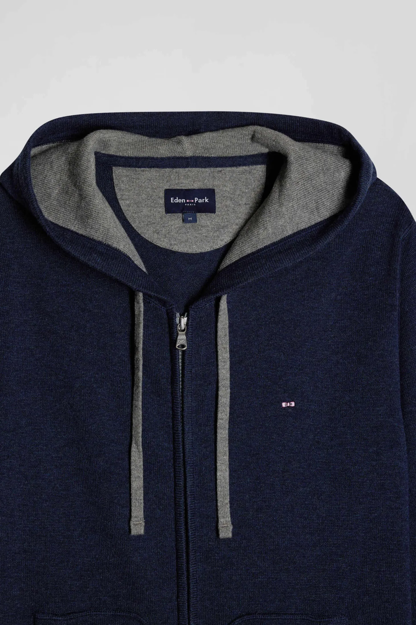 Sweatshirt zippé en maille laine et coton bleu marine coupe Regular