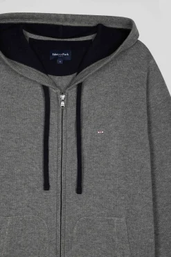 Sweatshirt zippé en maille laine et coton gris coupe Regular